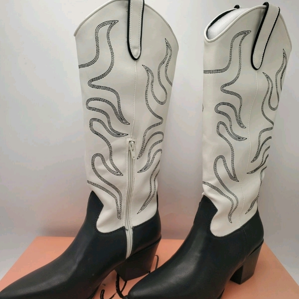 💕❣️Women Wild Pair White and Black Western Knee Boots Size 9 1/2 - NWOT💓❣️ - Picture 3 of 8